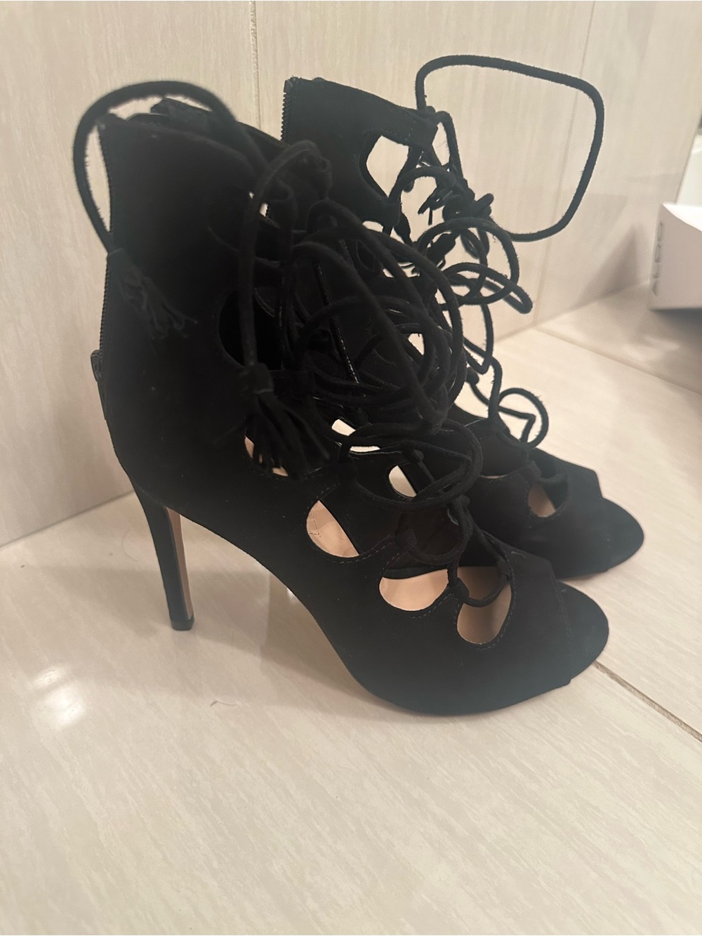 Aldo Black Lace-Up Cutout Stiletto Sandals